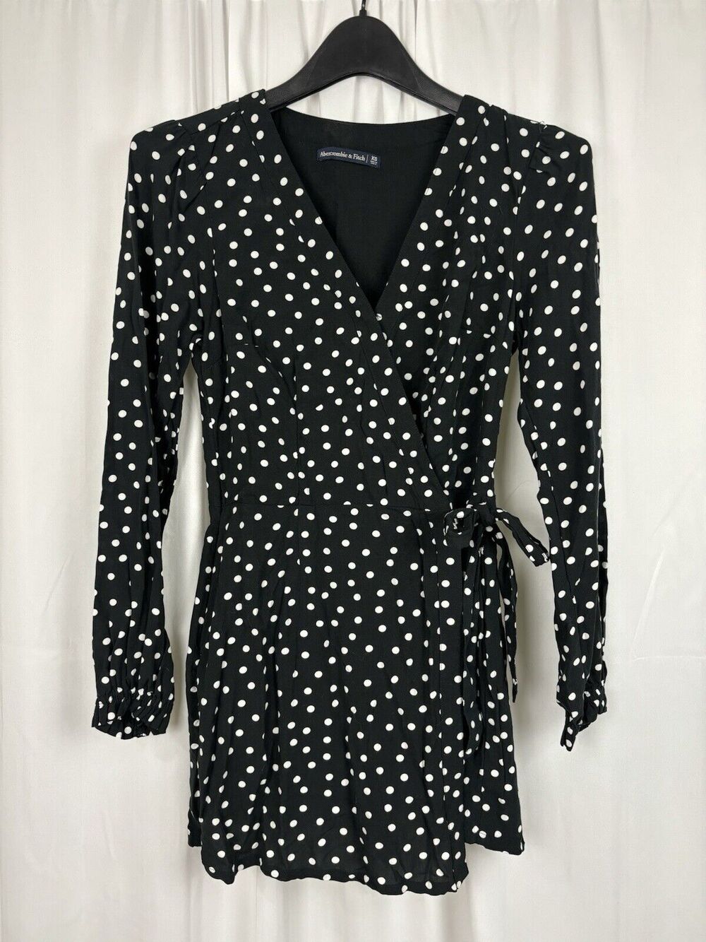 Abercrombie & Fitch Black Polka Dots Long Sleeve Romper Skort Dress Size XS